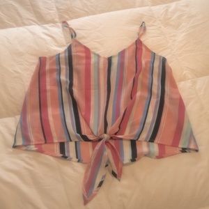 Tie-Front Striped Tank